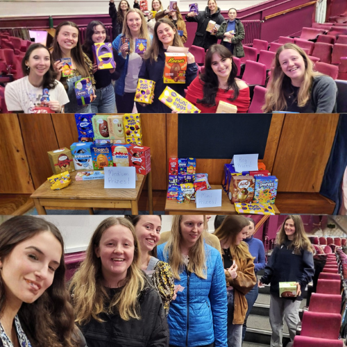 3 photo collage depicting a chocolate easter egg hunt in United College
